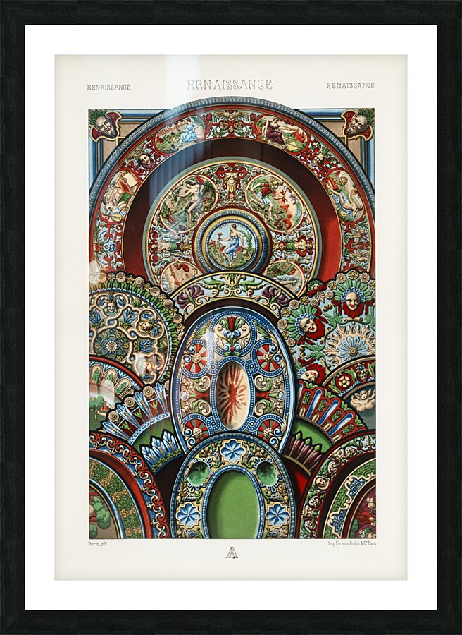 Renaissance pattern. 1888 edition Lornement Polychrome by Albert Racine 1825–1893. Picture Frame print