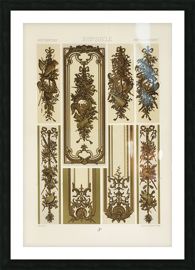 18th Century pattern. 1888 edition Lornement Polychrome by Albert Racine 1825–1893. Picture Frame print