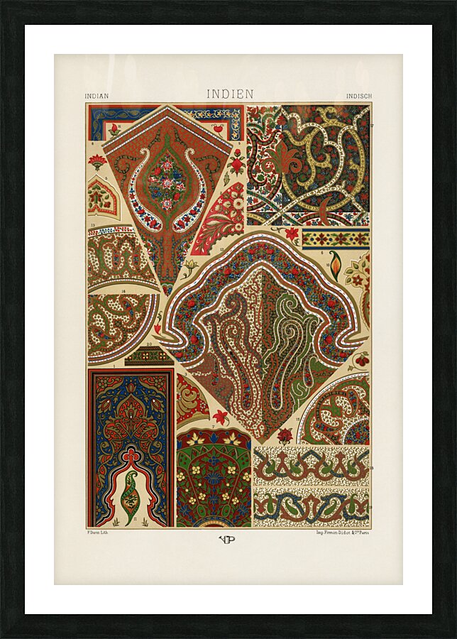 Indian pattern. 1888 edition Lornement Polychrome by Albert Racine 1825–1893. Picture Frame print