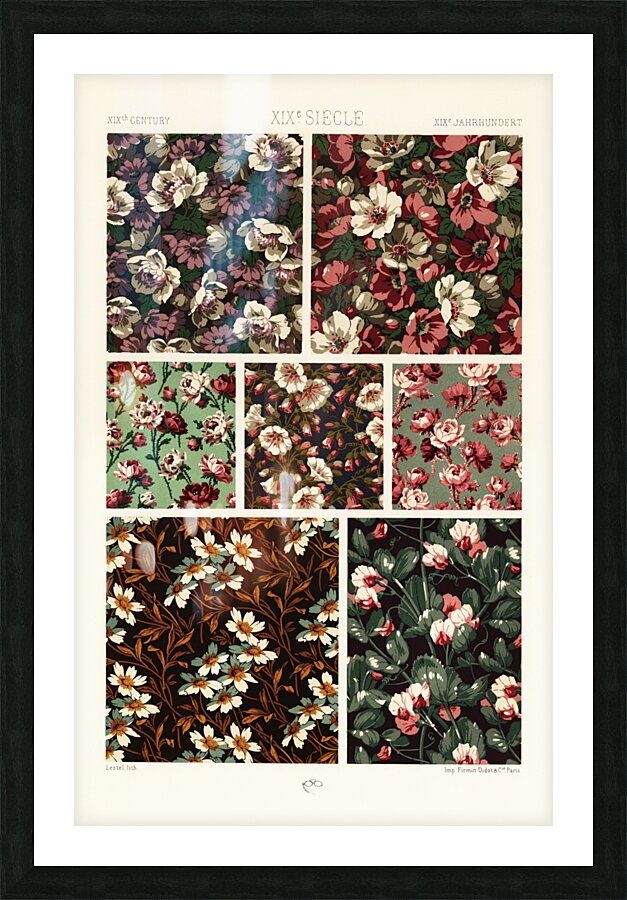 19th Century pattern. 1888 edition Lornement Polychrome by Albert Racine 1825–1893. Picture Frame print