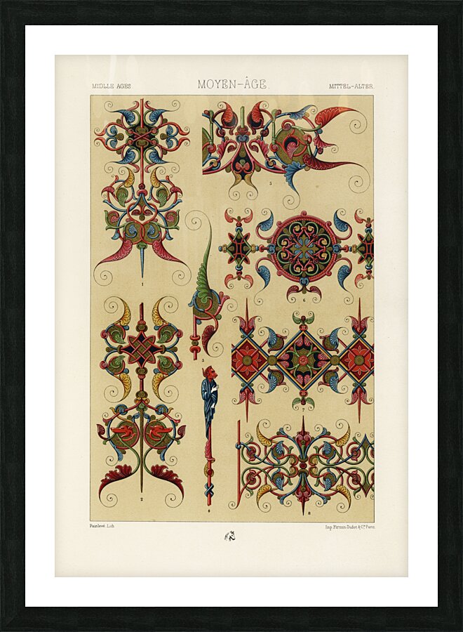 Middle-Ages pattern. 1888 edition Lornement Polychrome by Albert Racine 1825–1893. Picture Frame print