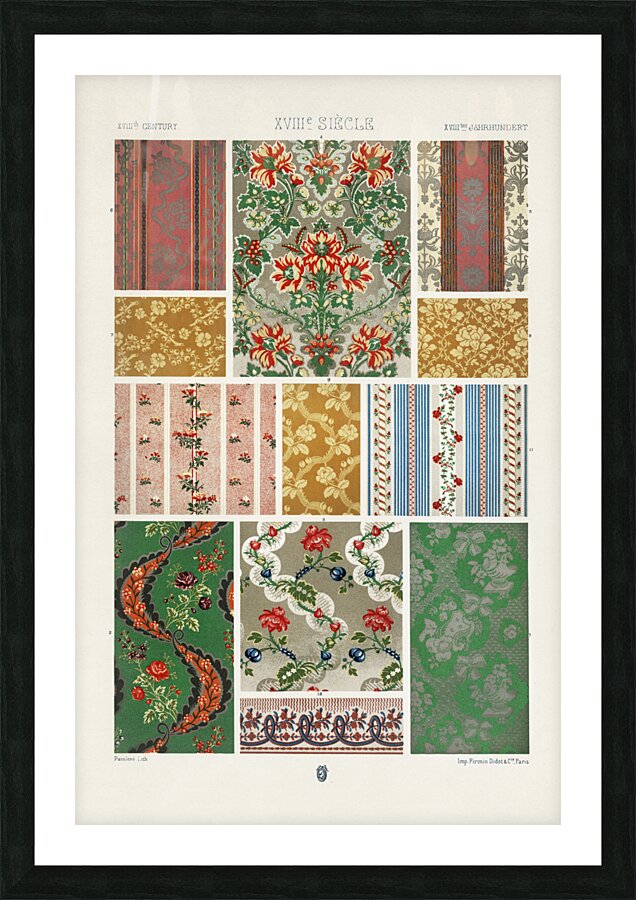 18th Century pattern. 1888 edition Lornement Polychrome by Albert Racine 1825–1893. Picture Frame print