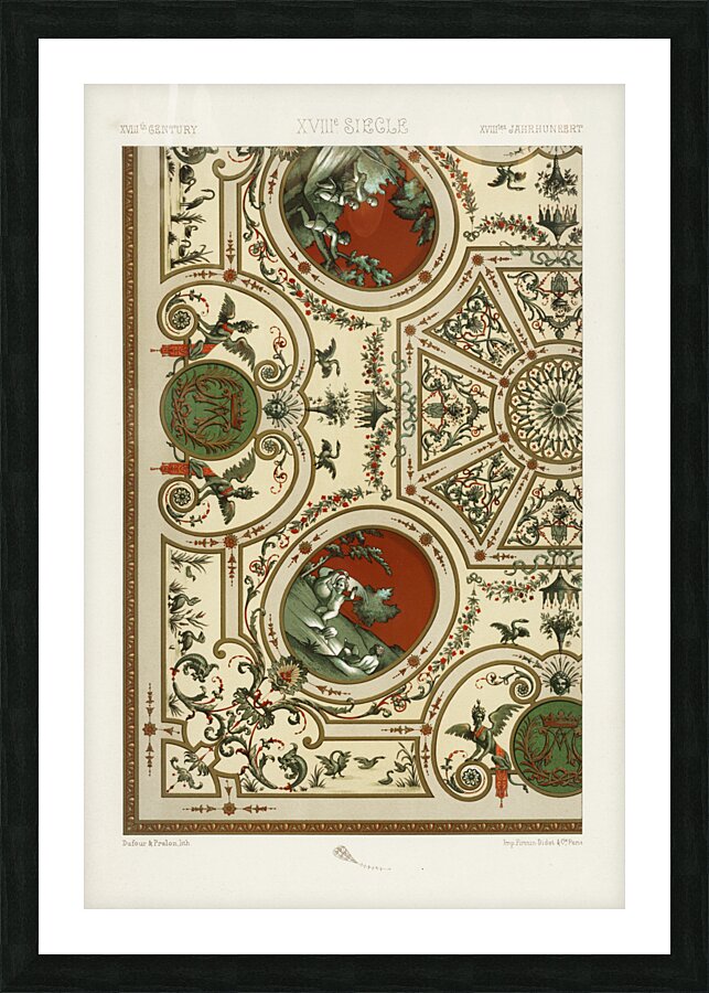 18th Century pattern. 1888 edition Lornement Polychrome by Albert Racine 1825–1893. Picture Frame print