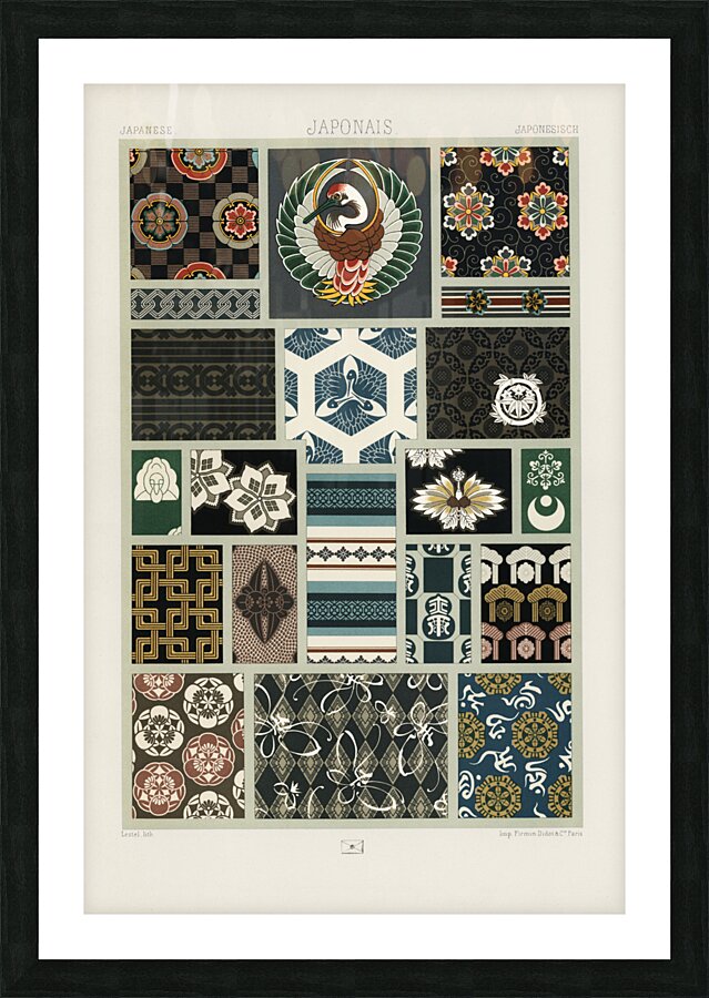 Japanese pattern. 1888 edition Lornement Polychrome by Albert Racine 1825–1893. Impression et Cadre photo