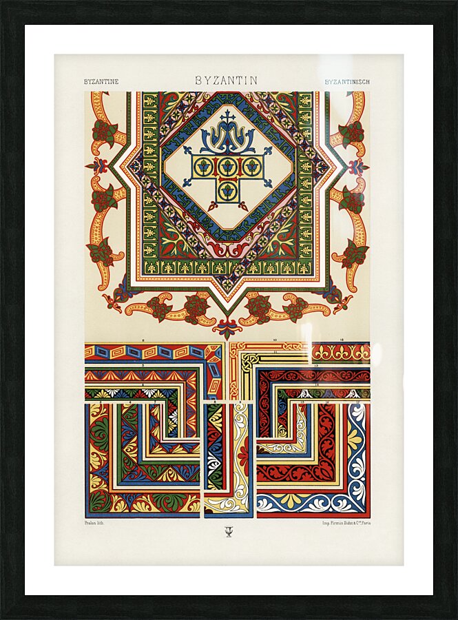 Byzantine pattern. 1888 edition Lornement Polychrome by Albert Racine 1825–1893. Picture Frame print