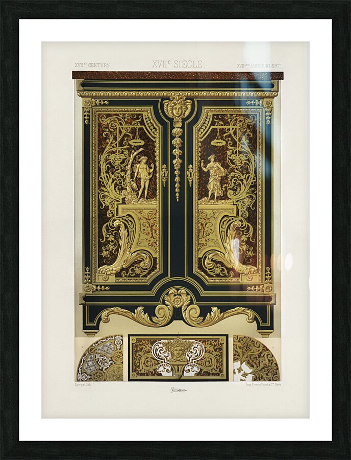 17th Century pattern. 1888 edition Lornement Polychrome by Albert Racine 1825–1893. Picture Frame print
