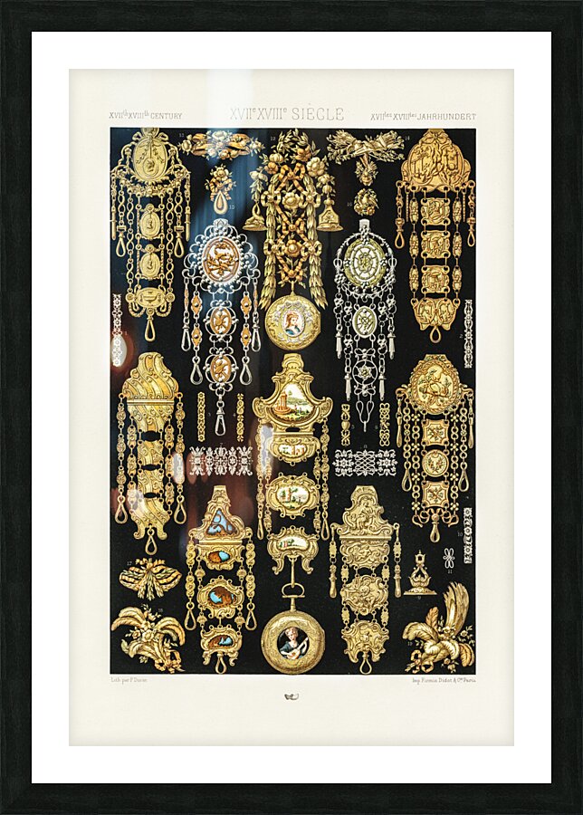 17th and 18th Century pattern Lornement Polychrome 1888 by Albert Racinet 1825–1893. 1888 edition.  Picture Frame print