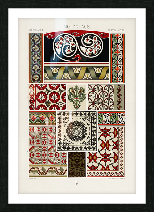 Middle-Ages pattern. 1888 edition Lornement Polychrome by Albert Racine 1825–1893. Picture Frame print