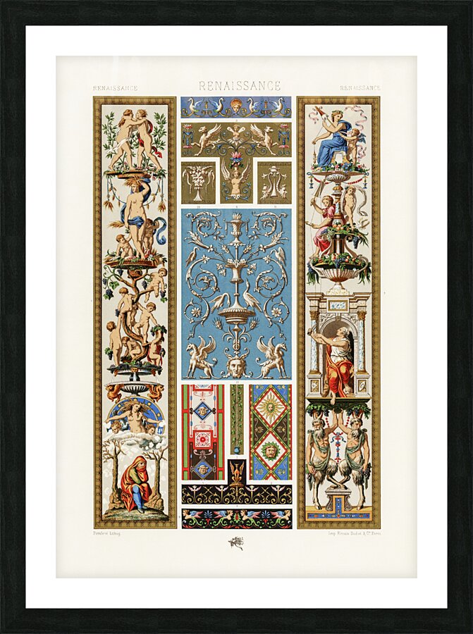 Renaissance pattern. 1888 edition Lornement Polychrome by Albert Racine 1825–1893. Picture Frame print