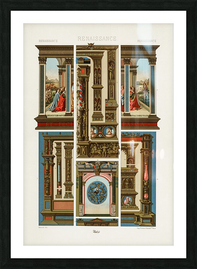 Renaissance pattern. 1888 edition Lornement Polychrome by Albert Racine 1825–1893. Picture Frame print