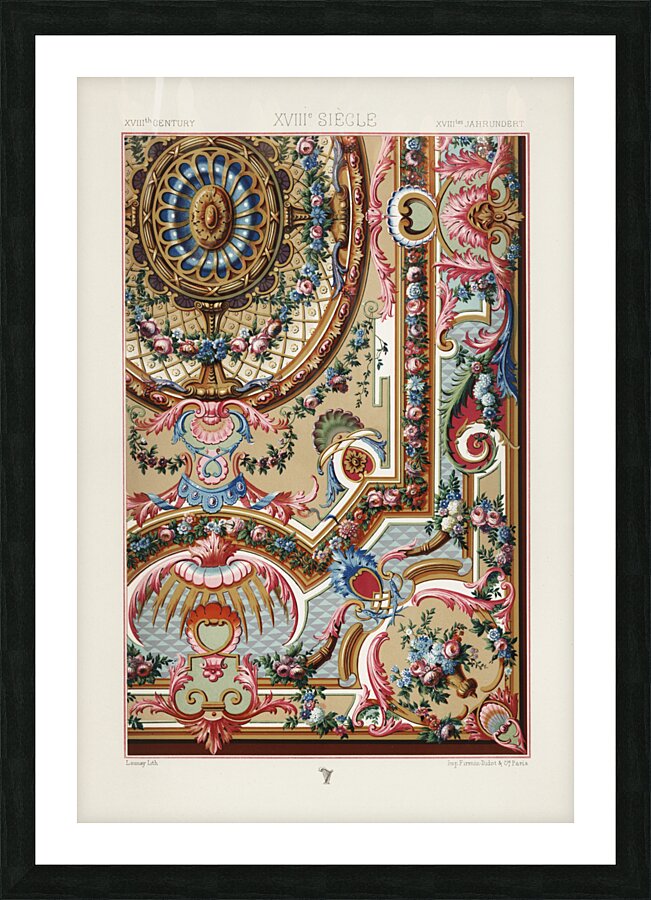 18th Century pattern. 1888 edition Lornement Polychrome by Albert Racine 1825–1893. Picture Frame print