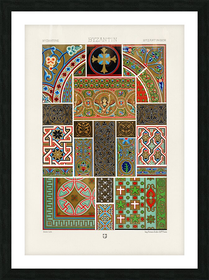 Byzantine pattern. 1888 edition Lornement Polychrome by Albert Racine 1825–1893. Picture Frame print