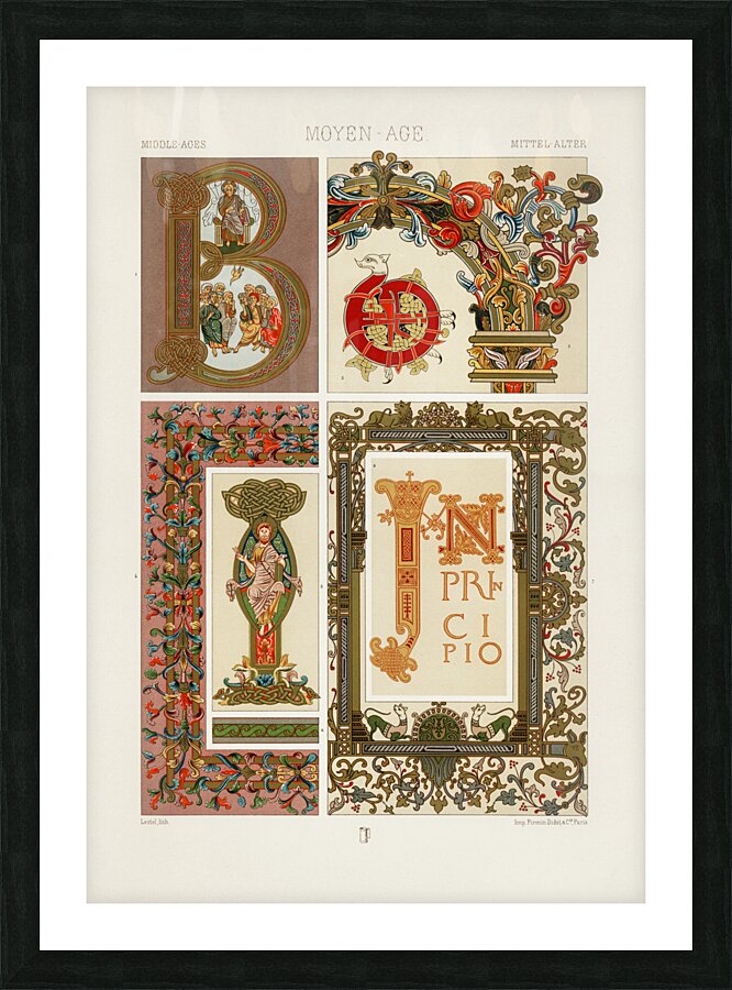 Middle-Ages pattern. 1888 edition Lornement Polychrome by Albert Racine 1825–1893. Picture Frame print