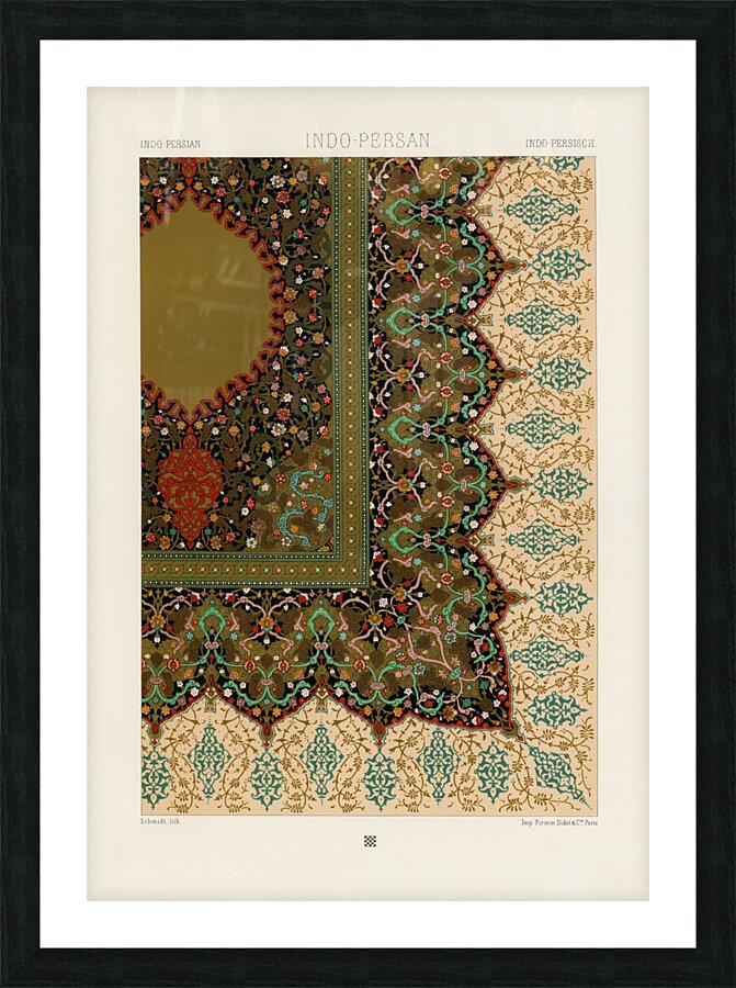 Indo-Persian pattern. 1888 edition Lornement Polychrome by Albert Racine 1825–1893. Picture Frame print