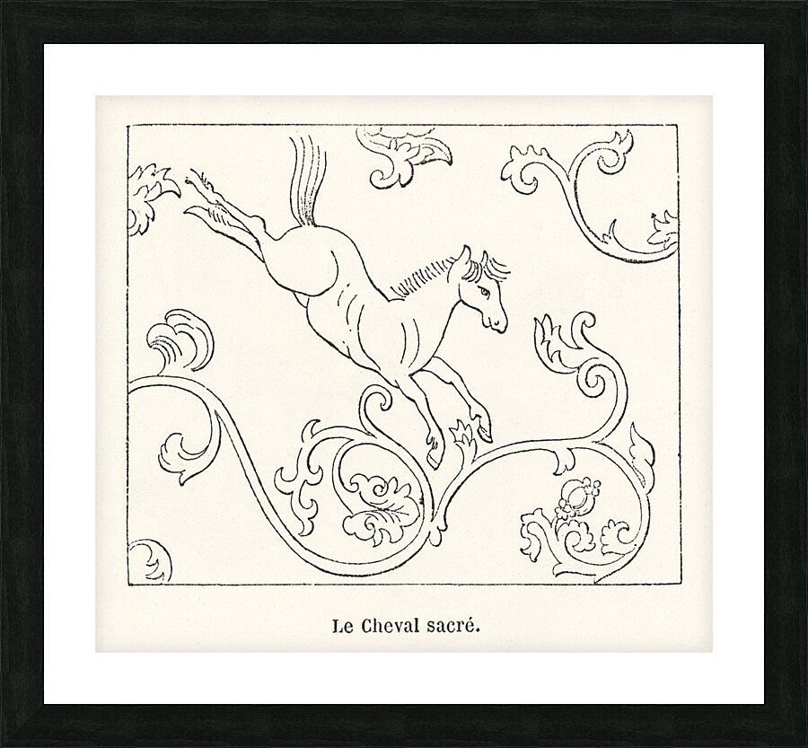 Sacred horse illustration. 1888 edition Lornement Polychrome by Albert Racine 1825–1893. Picture Frame print