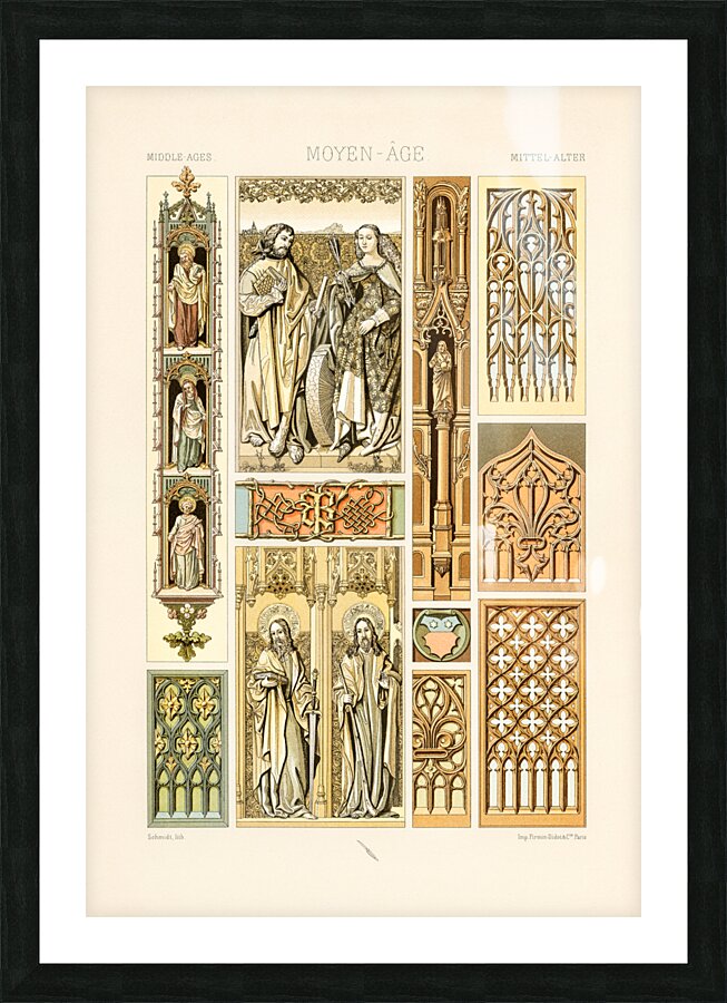 Middle-Ages pattern. 1888 edition Lornement Polychrome by Albert Racine 1825–1893. Picture Frame print