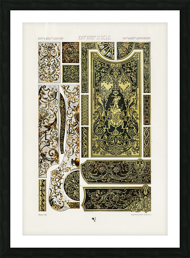 17th and 18th Century pattern. 1888 edition Lornement Polychrome by Albert Racine 1825–1893. Picture Frame print
