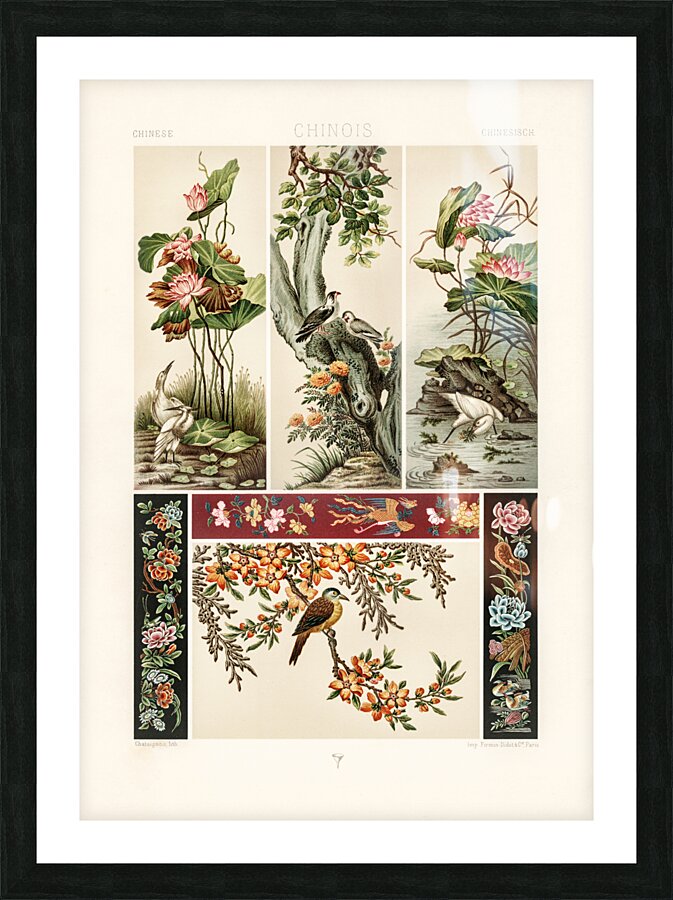 Chinese pattern. 1888 edition Lornement Polychrome by Albert Racine 1825–1893. Picture Frame print
