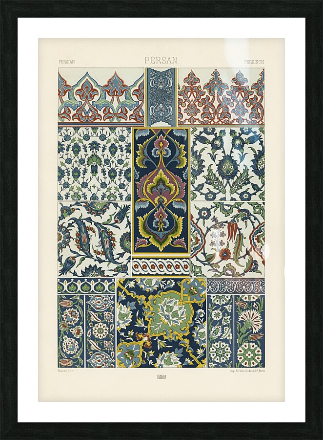 18th Century pattern. 1888 edition Lornement Polychrome by Albert Racine 1825–1893. Picture Frame print