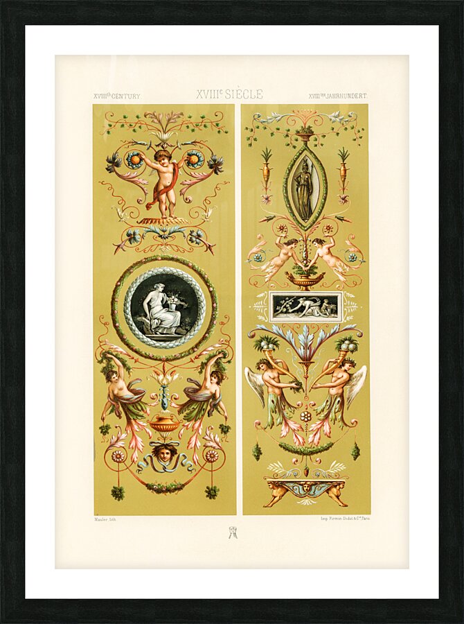 18th Century pattern.  1888 edition Lornement Polychrome by Albert Racine 1825–1893. Picture Frame print