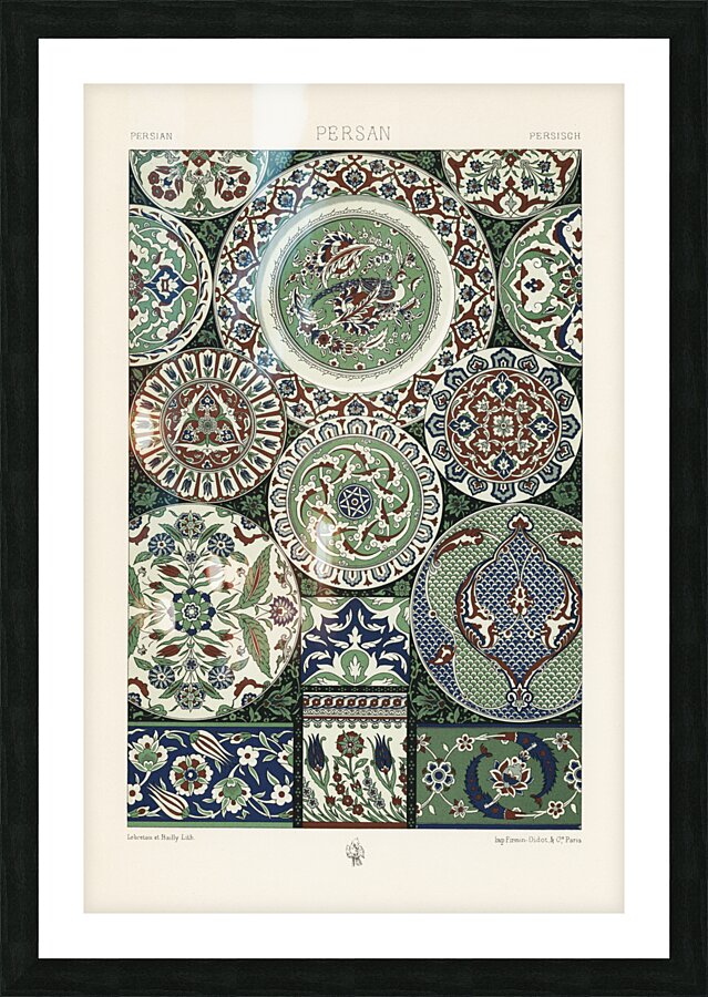 18th Century pattern Lornement Polychrome 1888 by Albert Racinet 1825-1893. 1888 edition. Picture Frame print