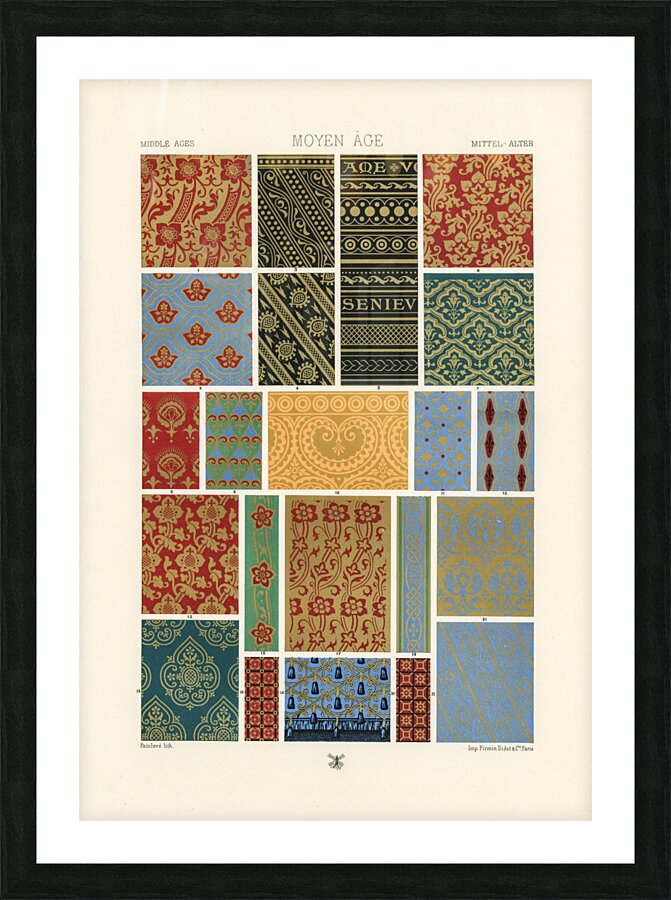 Middle-Ages pattern.  1888 edition Lornement Polychrome by Albert Racine 1825–1893. Picture Frame print