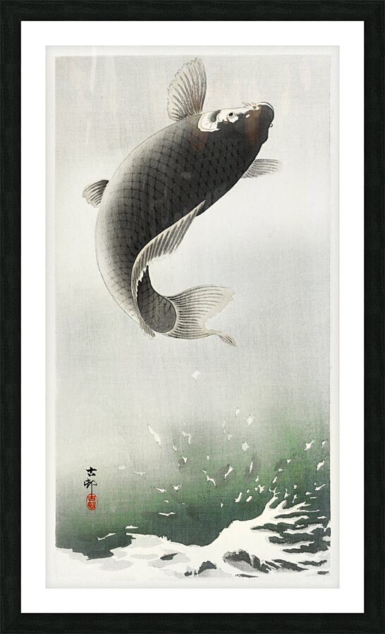 Leaping carp 1900 - 1930 by Ohara Koson 1877-1945. Picture Frame print