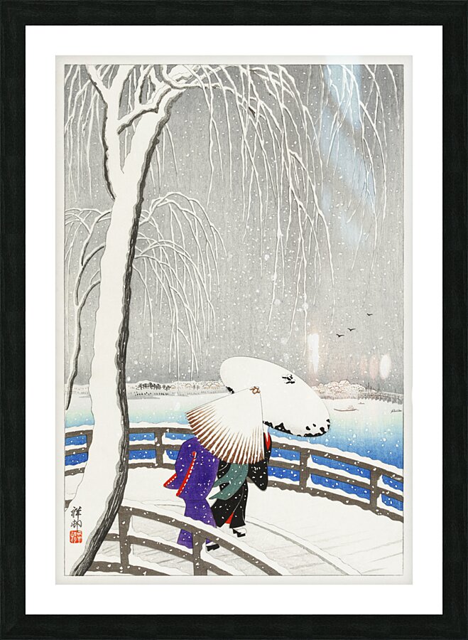 Sparrows on snowy berry bush 1900-1945 by Ohara Koson 1877-1945 Picture Frame print