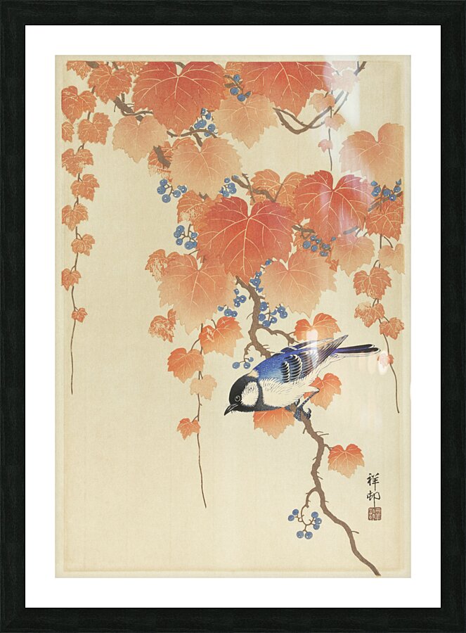 Great tit on paulownia branch 1925 - 1936 by Ohara Koson 1877-1945. Picture Frame print