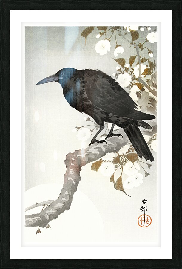 A crow and the full moon 1900-1930 by Ohara Koson 1877-1945. Picture Frame print