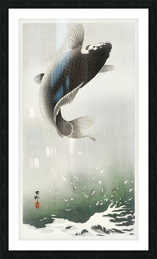 Leaping carp 1900 - 1930 by Ohara Koson 1877-1945. Picture Frame print