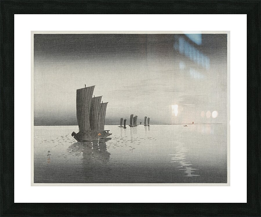 Fishing boats at dusk 1900-1920 by Ohara Koson 1877-1945. Picture Frame print