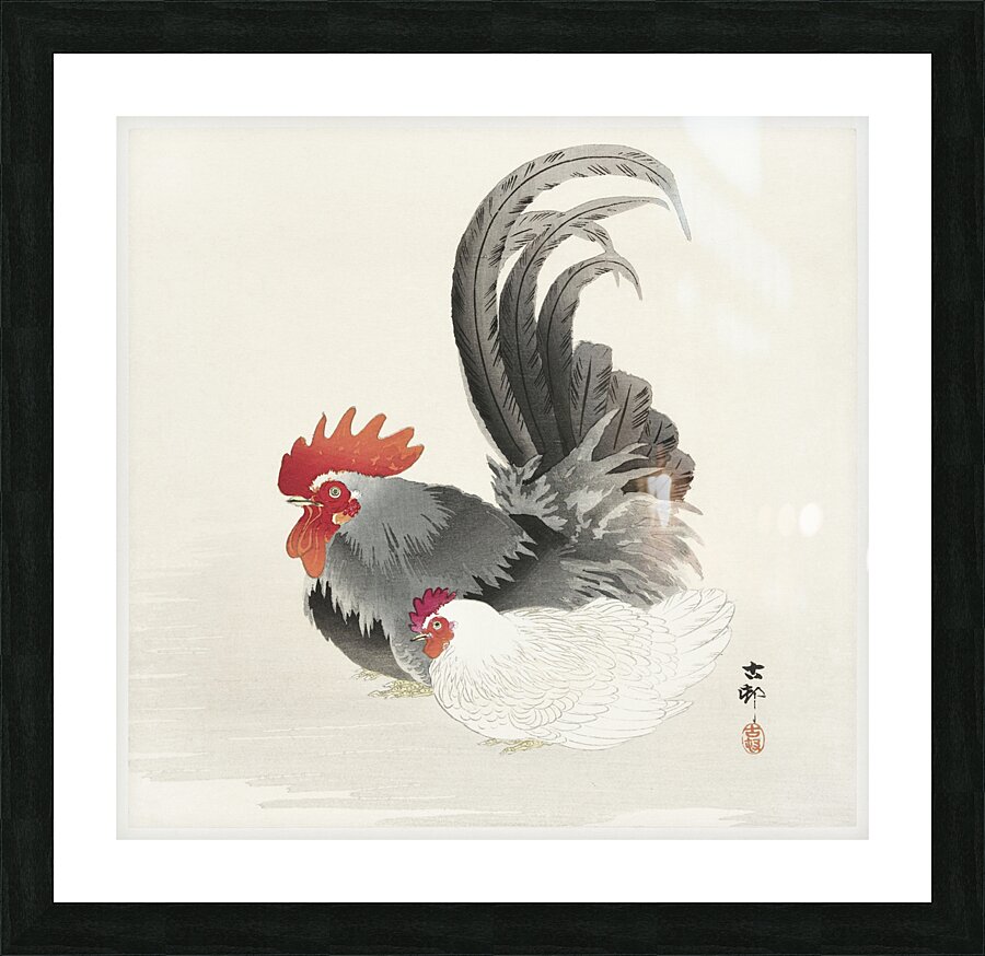 Gallinule with Lotus Flowers 1900 - 1930 by Ohara Koson 1877-1945. Picture Frame print