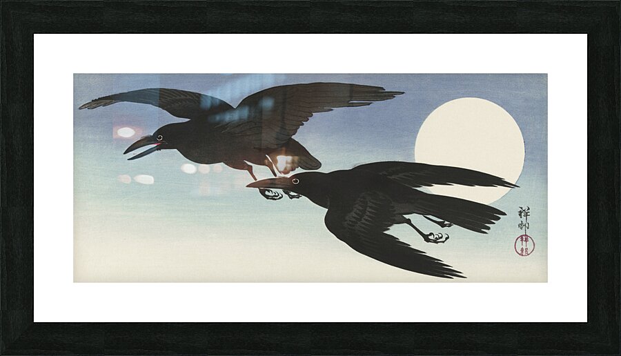 Crows at full moon 1925 - 1936 by Ohara Koson 1877-1945. Picture Frame print