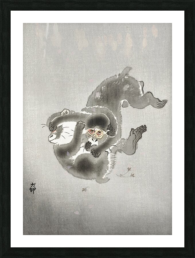 Two playing monkeys 1900 - 1930 by Ohara Koson 1877-1945. Picture Frame print