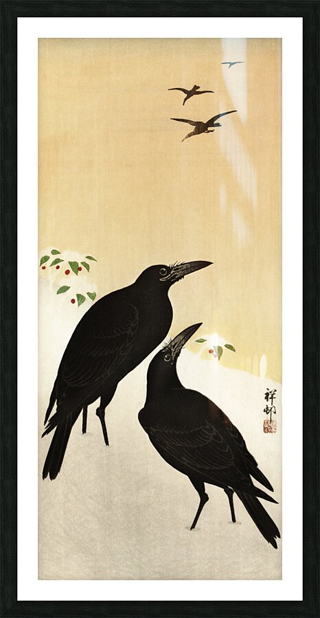 Crows in snow 1900 - 1936 by Ohara Koson 1877-1945. Picture Frame print