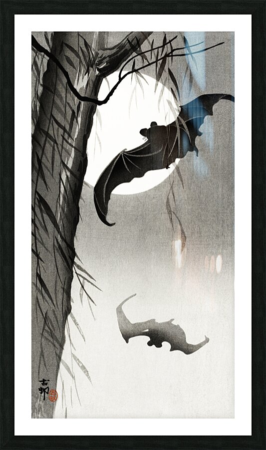 Bats under the full moon 1900-1936 by Ohara Koson 1877-1945. Picture Frame print