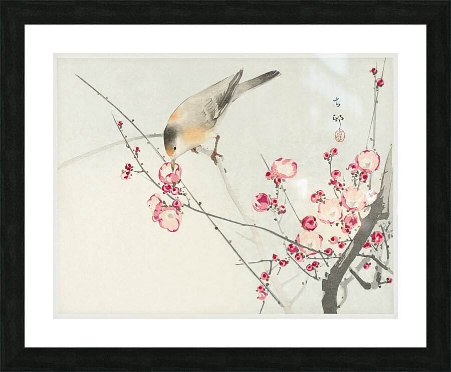 Songbird on blossom branch 1900 - 1936 by Ohara Koson 1877-1945. Picture Frame print