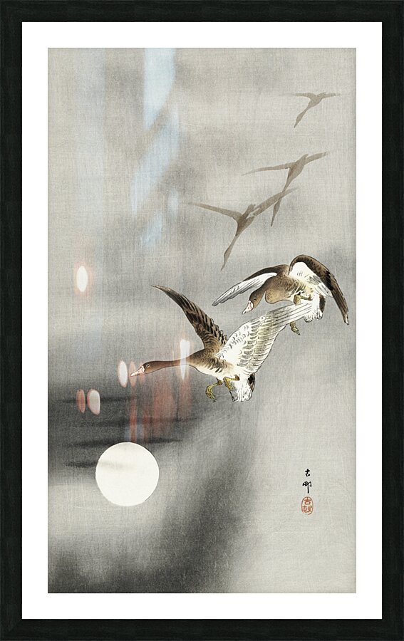 Geese in flight 1900 - 1930 by Ohara Koson 1877-1945. Picture Frame print