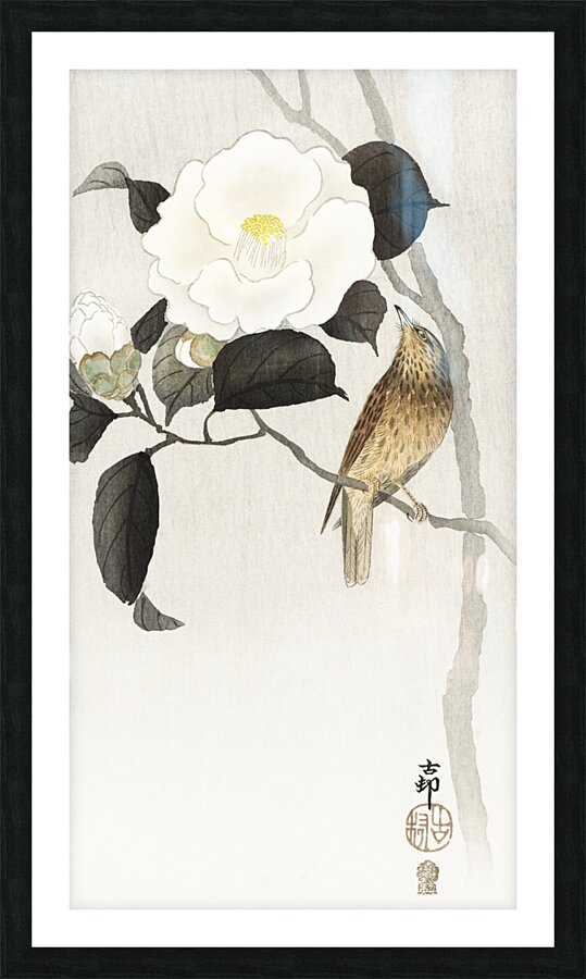 Lapwing on tree stump 1900 - 1930 by Ohara Koson 1877-1945. Picture Frame print