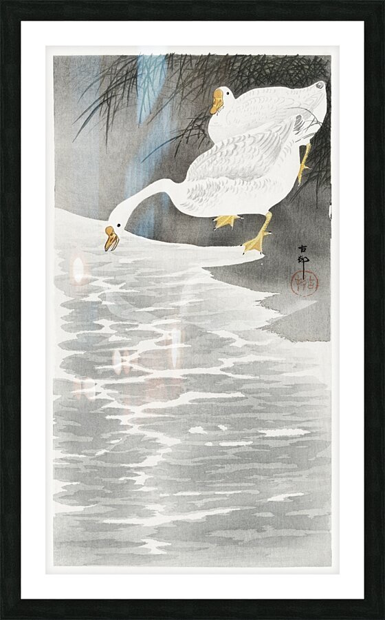 Geese on the shore 1900 - 1930 by Ohara Koson 1877-1945. Picture Frame print