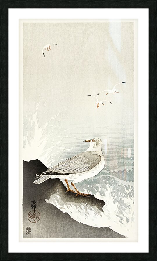 Gull on rock 1900 - 1910 by Ohara Koson 1877-1945. Picture Frame print
