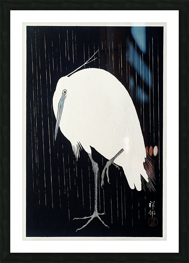 Egret in the rain 1925 - 1936 by Ohara Koson 1877-1945. Picture Frame print