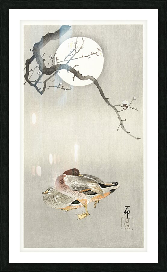 Ducks at full moon 1900 - 1945 by Ohara Koson 1877-1945. Picture Frame print