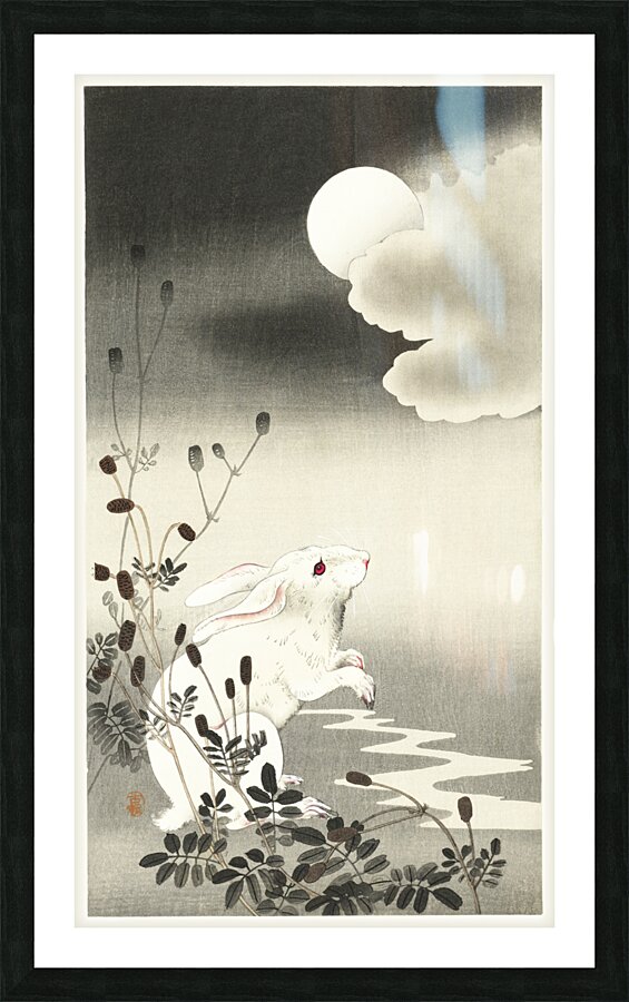 Rabbit at full moon 1900 - 1930 by Ohara Koson 1877-1945. Picture Frame print