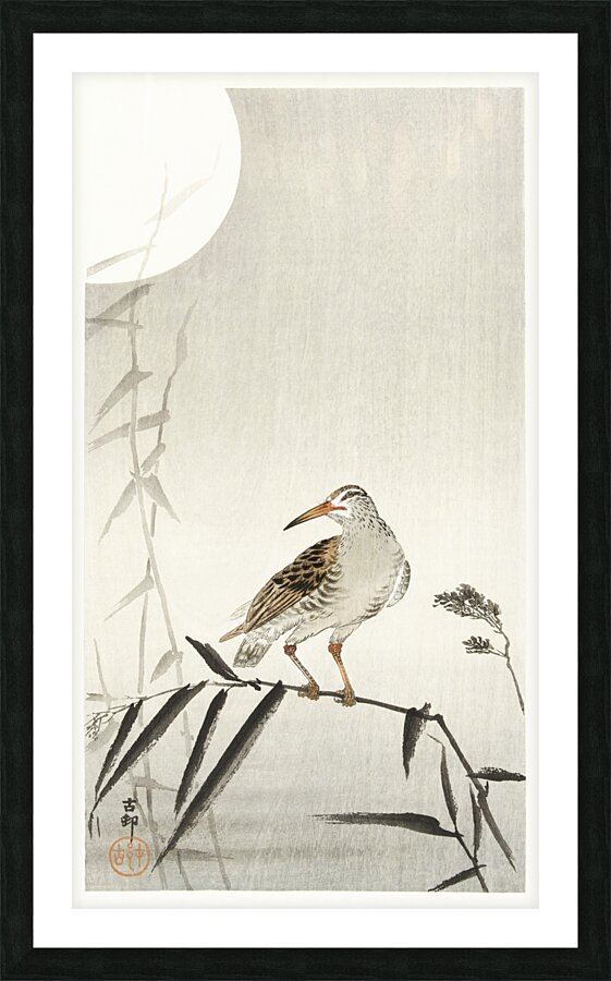 Black horseman on bamboo branch 1900 - 1936 by Ohara Koson1877-1945. Picture Frame print