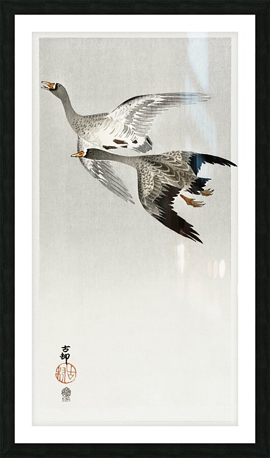 Great geese flying in the snow 1900 - 1910 by Ohara Koson 1877-1945. Picture Frame print