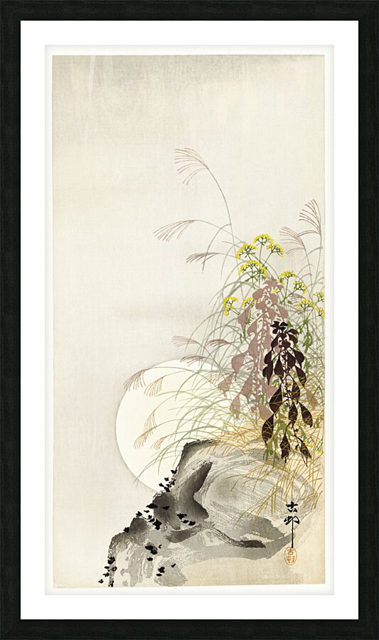 Grass and full moon 1900 - 1936 by Ohara Koson 1877-1945. Picture Frame print