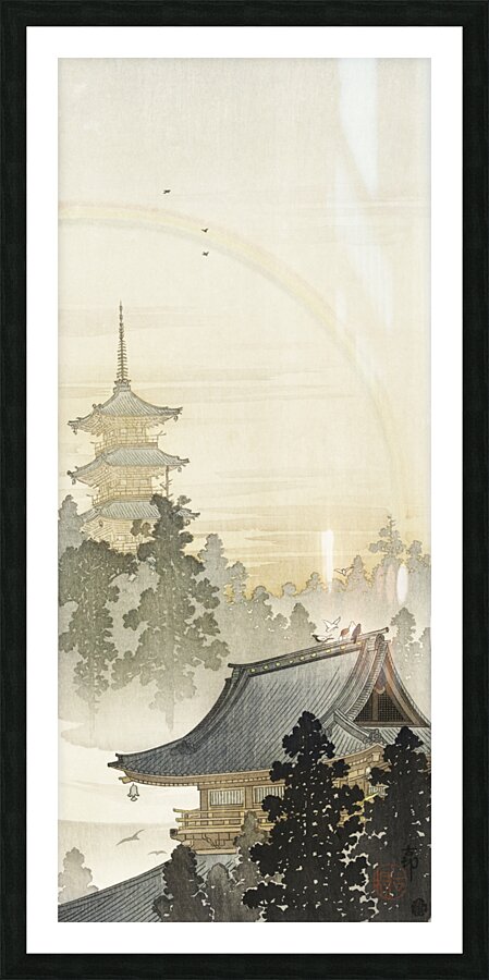 Pagoda and rainbow 1900 - 1910 by Ohara Koson 1877-1945. Picture Frame print