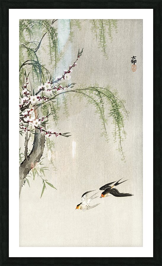 Swallows in flight 1900 - 1930 by Ohara Koson 1877-1945. Picture Frame print